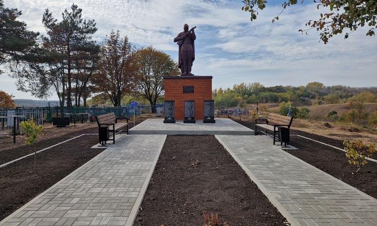 Белгородская область, Корочанский район, Соколовское сельское поселение, хутор Миндоловка. Ремонт братской могилы советских воинов завершен (к информации о выполнении поручения по итогам личного приема граждан, проведенного А.В.Анисимовым 21.09.2023)