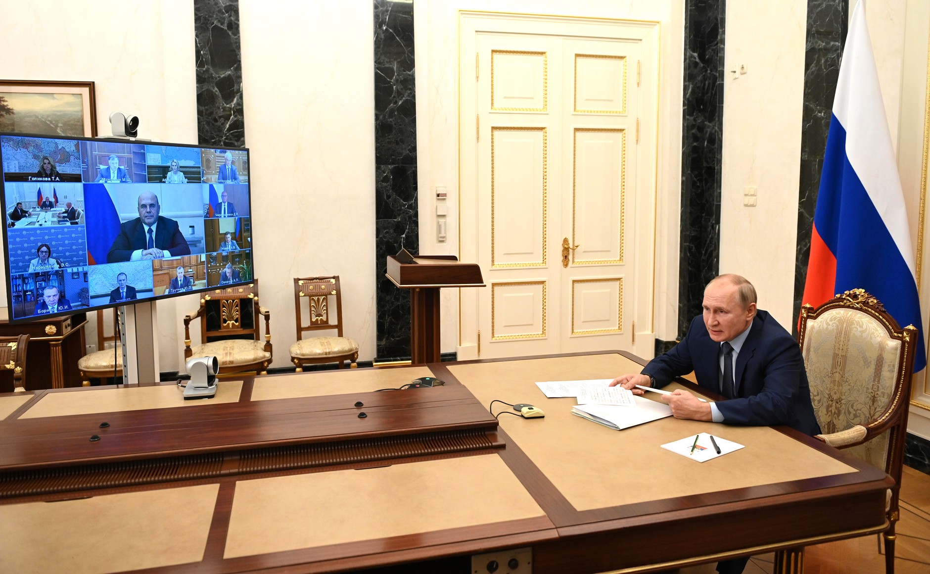 19 июля 2021 года, Москва, Кремль. Заседание Совета при Президенте по стратегическому развитию и национальным проектам (в режиме видеоконференции). Фото: kremlin.ru