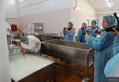 На волгореченской сыроварне  Костромской  области журналистам показали процесс приготовления итальянской «моцареллы»